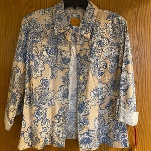 NWT Ruby Rd button up top size 16 blue and cream approx 22” from top to bottom
